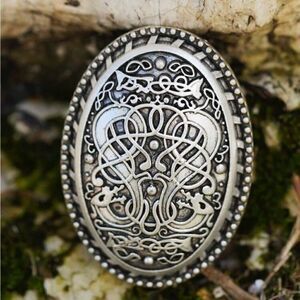 Viking Vintage Inspired Brooch, Antique Silver Color, Engraved detailing…